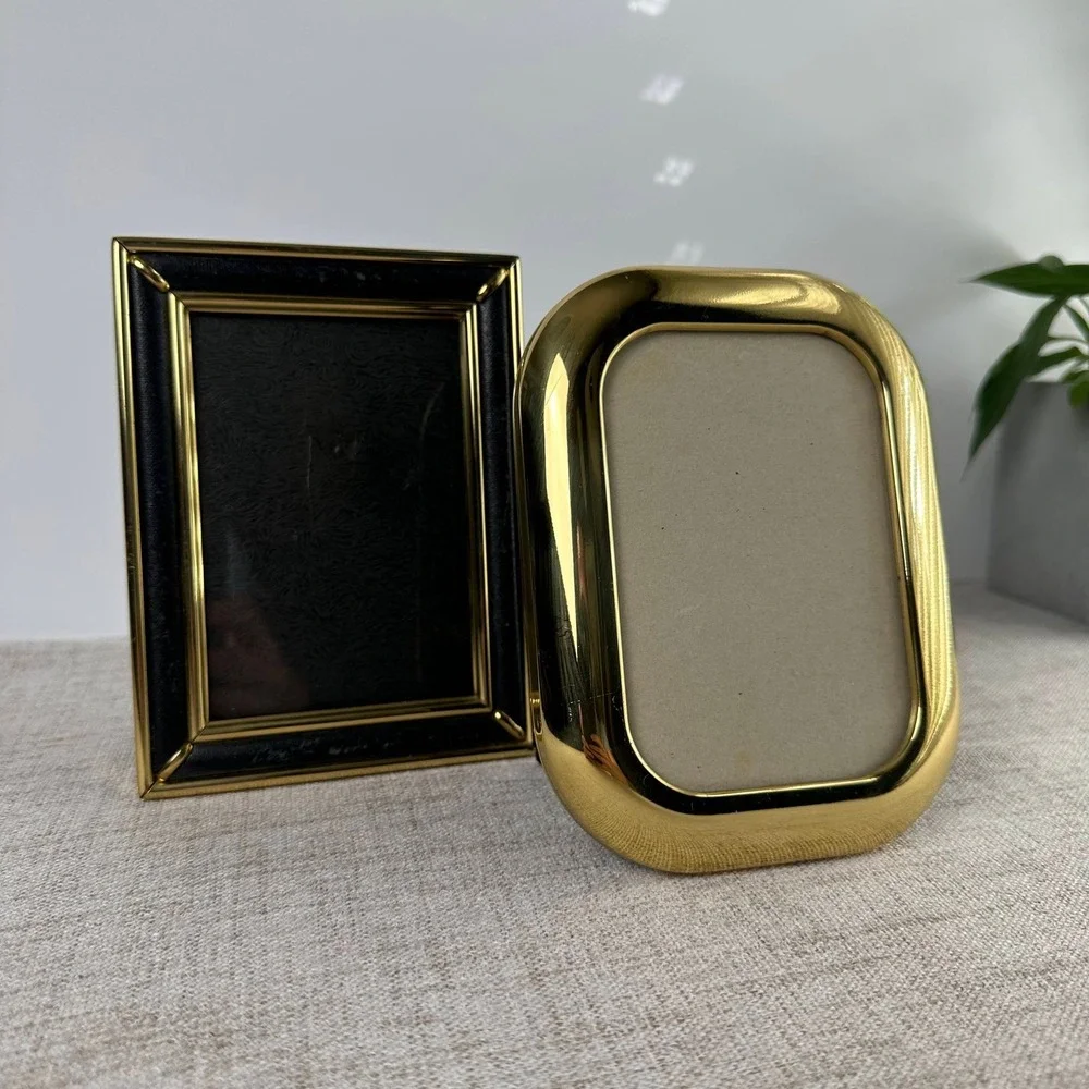Vintage Brass Picture Frames Set of 2 4x6 Gold Black Korea Hollywood Regency